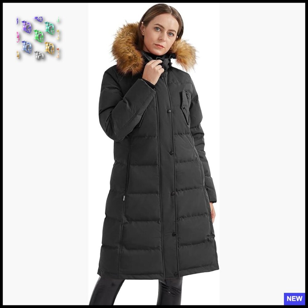 Women's Down Jacket Winter Long Coat Windproof Puffer with Fur Hood